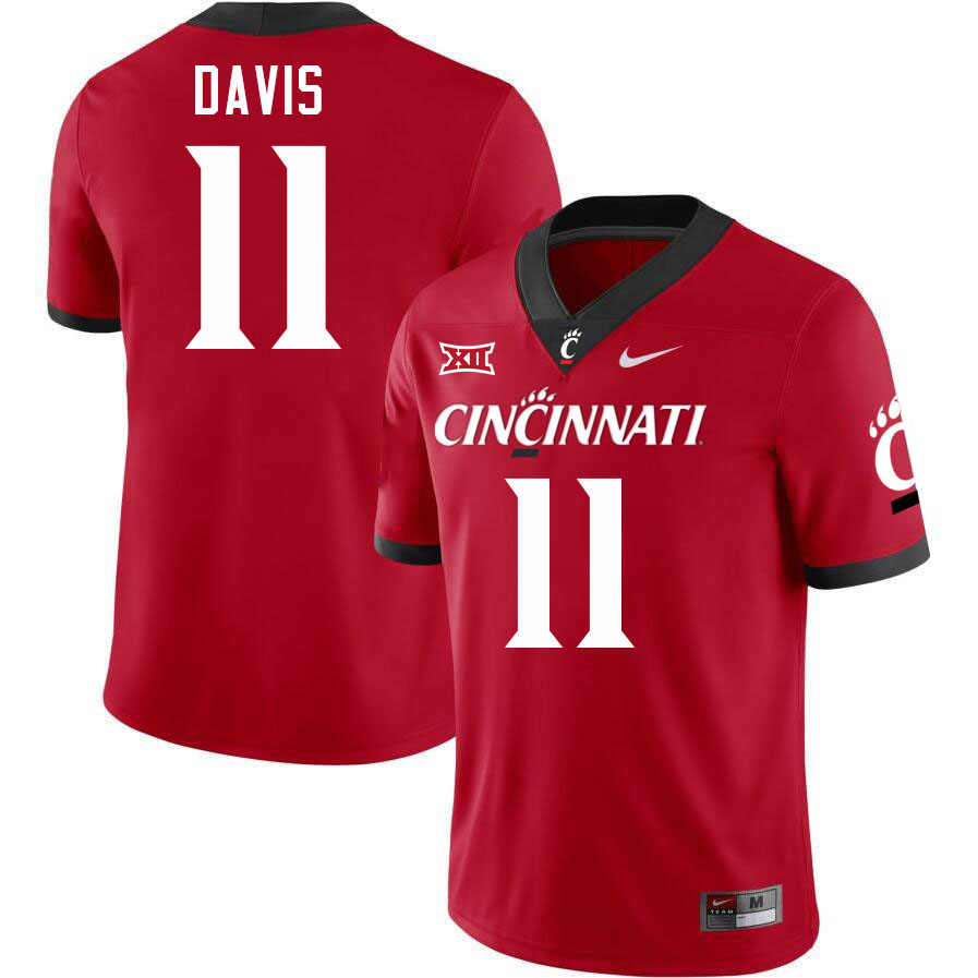 Cincinnati Bearcats #11 Jayden Davis Big 12 Conference College Football Jerseys Stitched Sale-Red